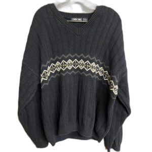 Vintage Cherokee Sweater Blue Thick Fisherman Chunky Knit 90s Fair Isle men's XL